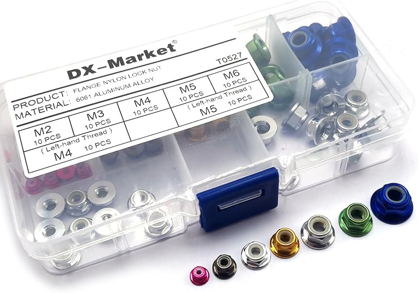 M2~M6 Flange nylon lock nuts kit,6061 aluminum alloy model fitting nut,Left-hand thread aluminum nuts,B064 - (Color: T0527 Kit)