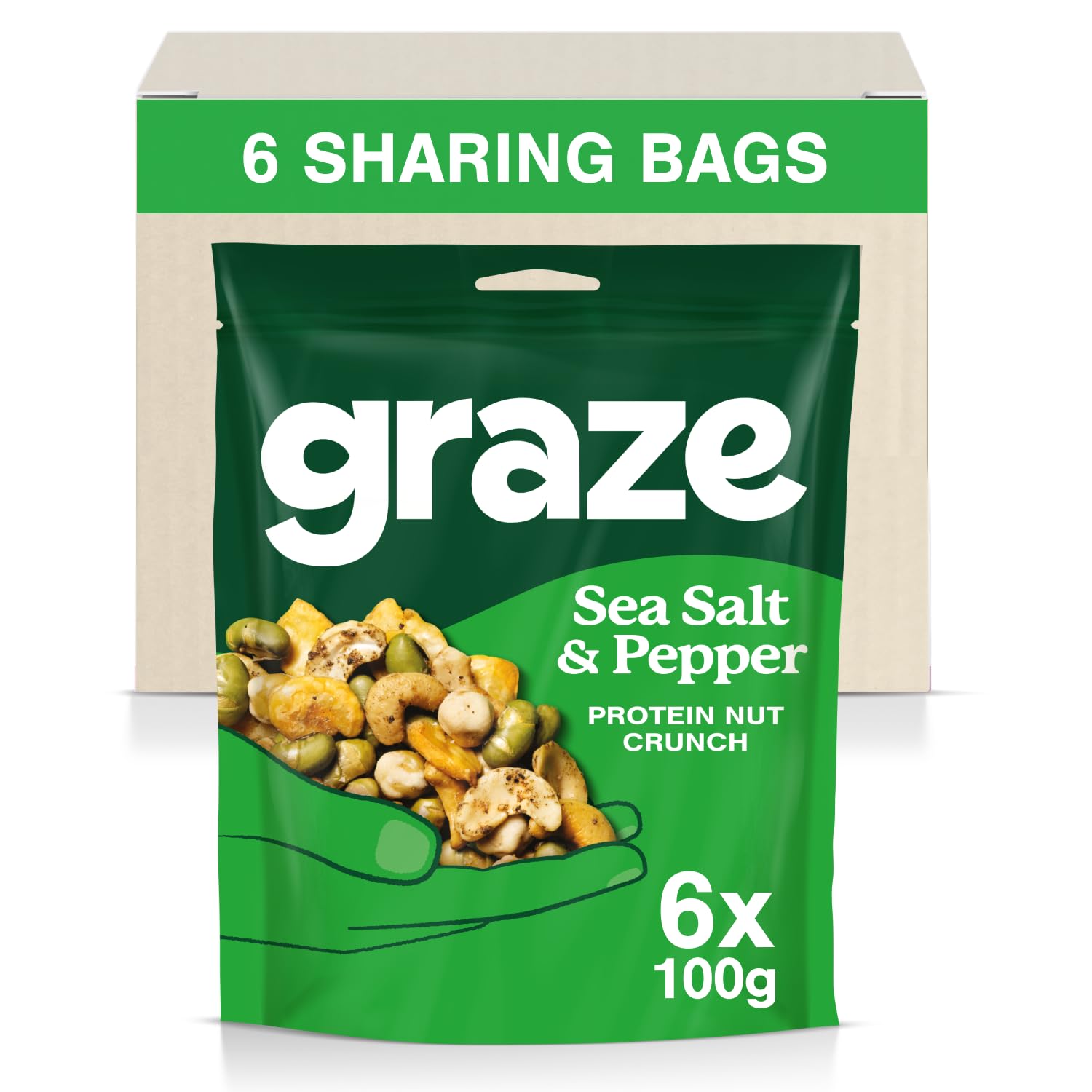 Graze Sea Salt & Pepper Veggie Protein snacks - Vegan Snacks, High in Protein & Fibre - Packaging may vary - (6 x 100g Snacks)