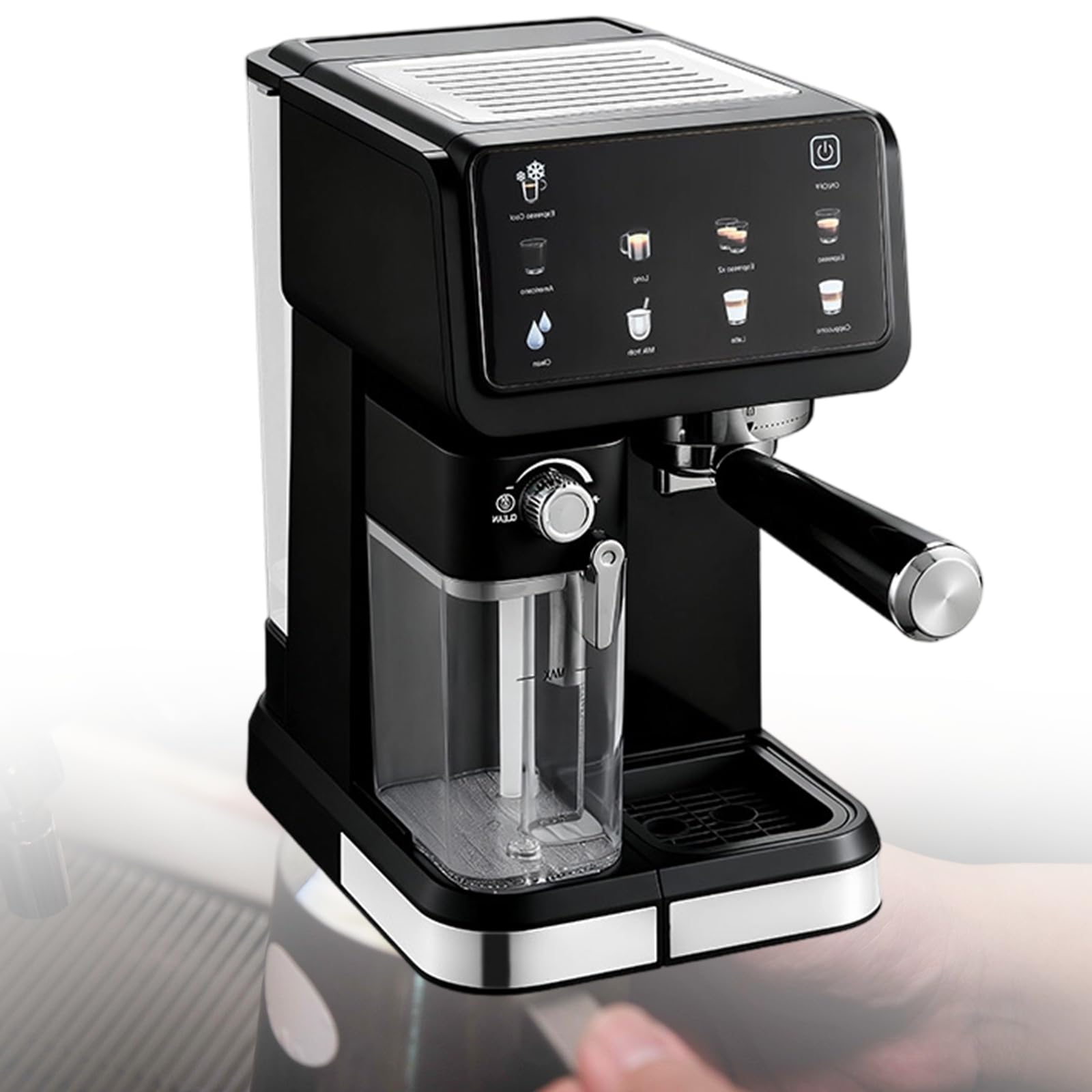 Xjymposium Intelligent Coffee Machine, Professional Pressure With 6 Preset Modes For Cappuccino & Latte, 1.5l Water Tank, 500ml Milk Tank, Semi-Automatic Touch Panel Black