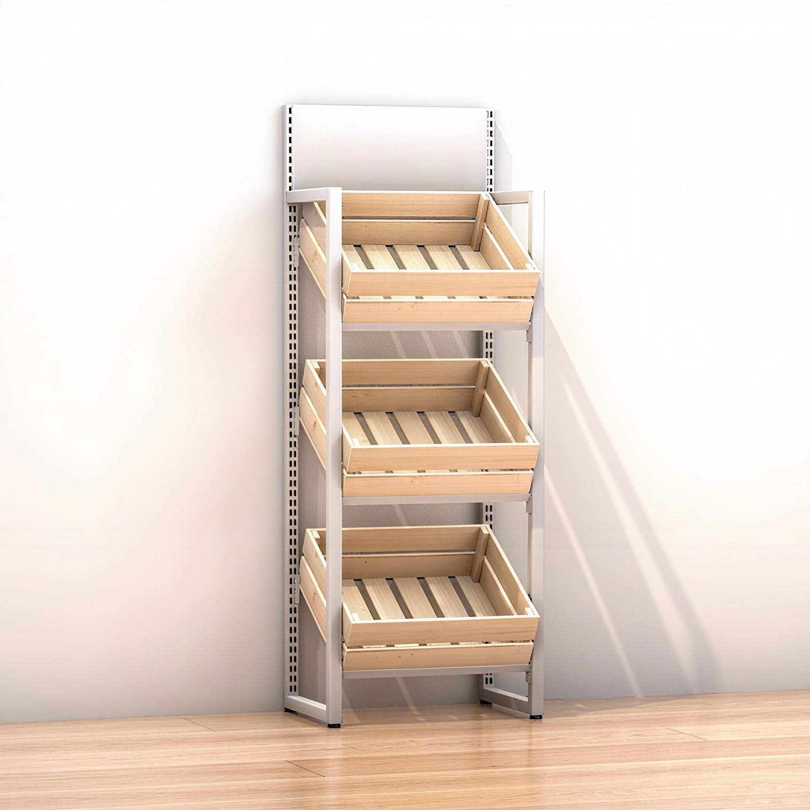 Scaffale da cucina in legno a 3/4 ripiani per frutta e vetables, multistrato Sto Solut per mercati al dettaglio, pavimento in legno massello nd (B-3 livelli)