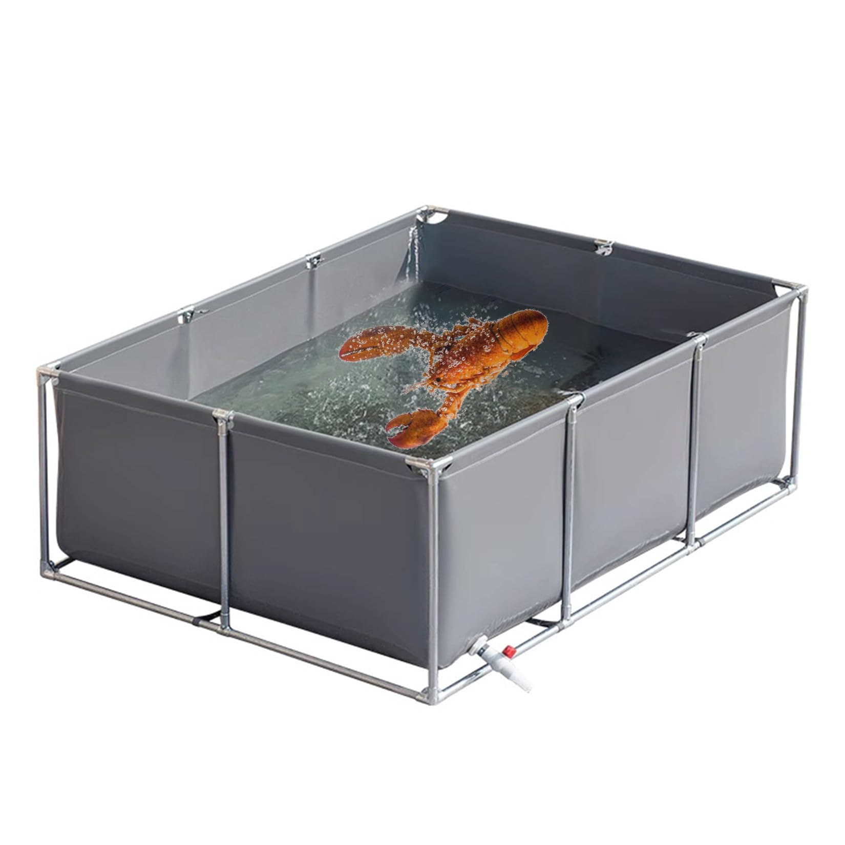 Oberirdischer Teich Garten Aquarium, Zuchtbecken Teich Segeltuch Rahmen Fischteich, Aquarium-Pool Mit Ablassventil, Für Die Wasserspeicherung, Hydroponische Pflanzen, Grey 2×1.5×0.9m