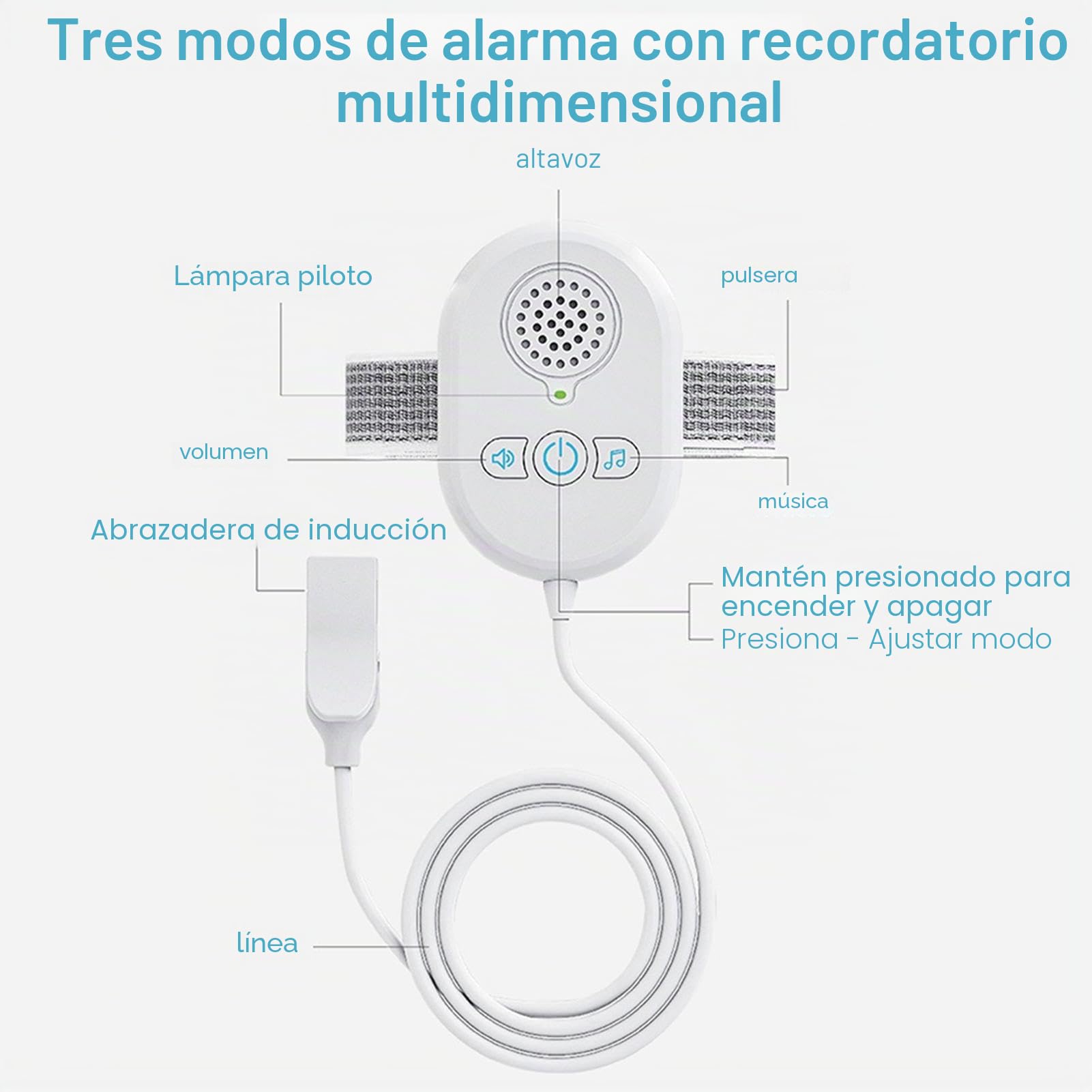 Sensor de enuresis de cama, solución de entrenamiento para ir al baño, alarma de sonido fuerte, alerta de vibración fuerte, monitor de enuresis nocturna, dispositivo de entrenamiento eficaz, sensor