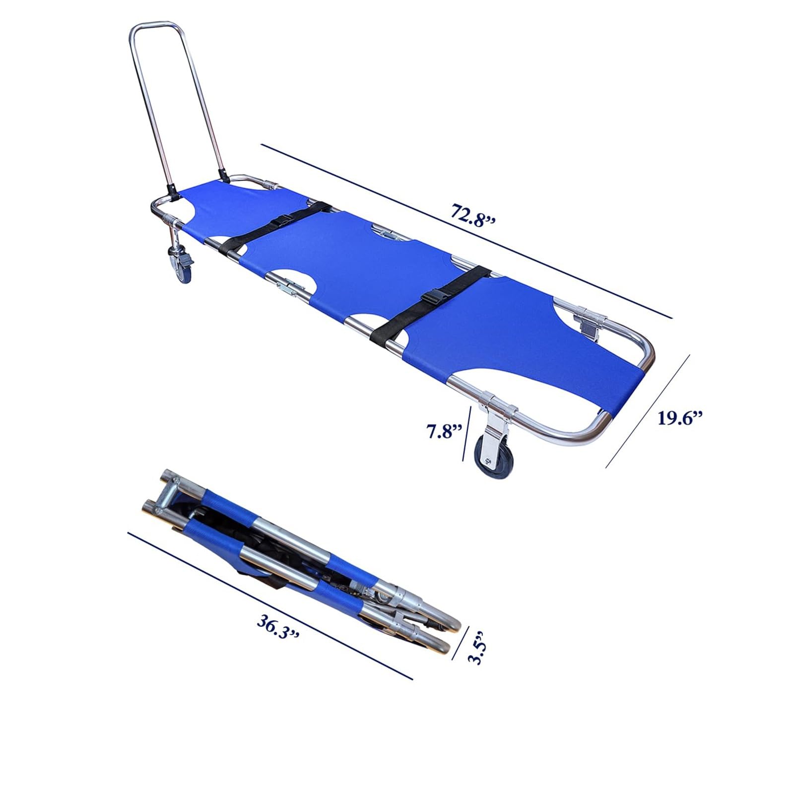Brancard Pliant, brancard de sauvetage léger en alliage d'aluminium à 4 roues avec barre de traction,pour les hôpitaux, les cliniques, les sites sportifs, les services de secours en cas d'incendie.