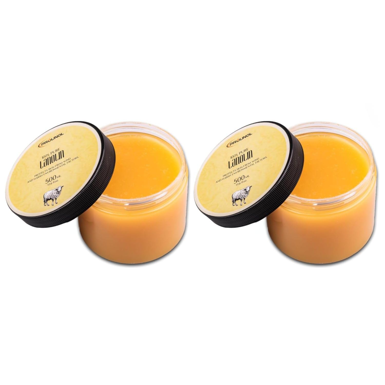 Prounol Lanolin Wollfett Anhydrat 500ml - Wasserfrei Zugabe für Kosmetik für Pflege Trockener Haut (Packung mit 2)