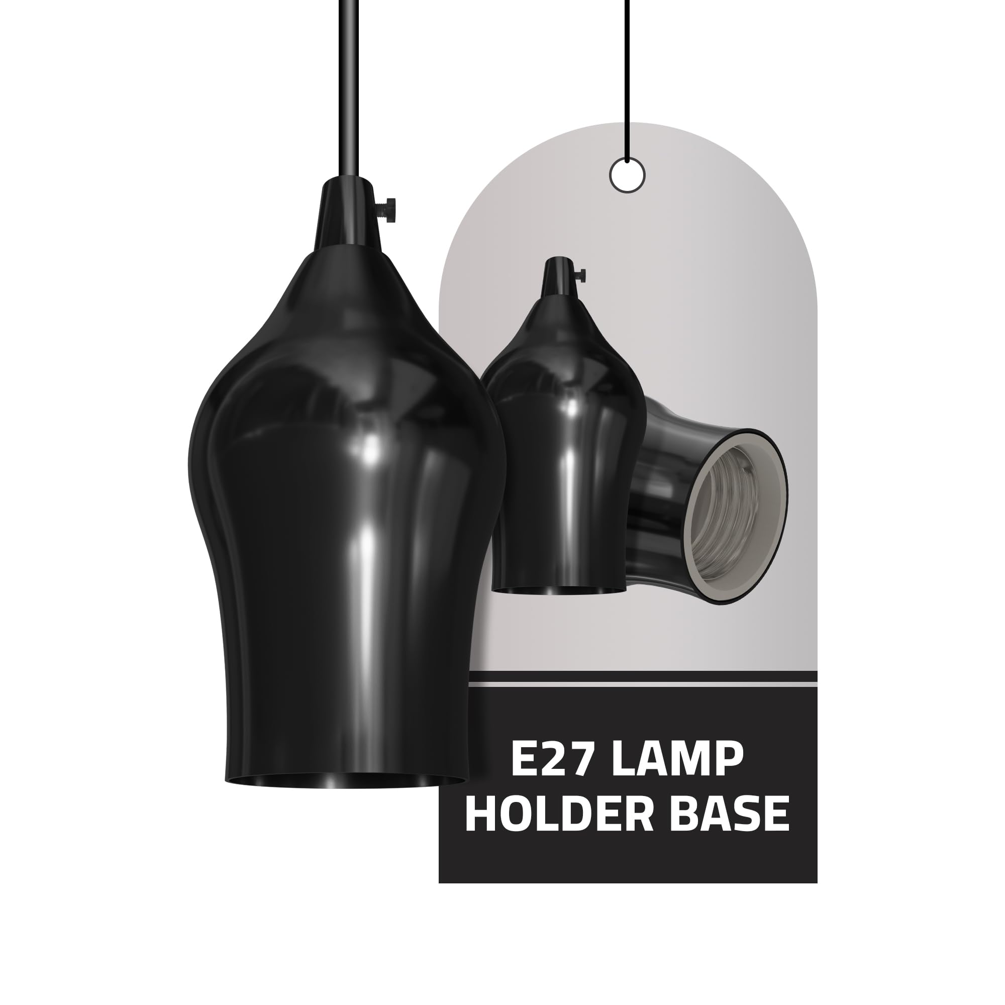 LEDSone Portalampada E27, Portalampada in Ceramica e Adattatore per Lampadine Edison, Potenza Nominale 4A 250V, Ideale per Spazi Industriali e Domestici (Nero Lucido, confezione da 5)
