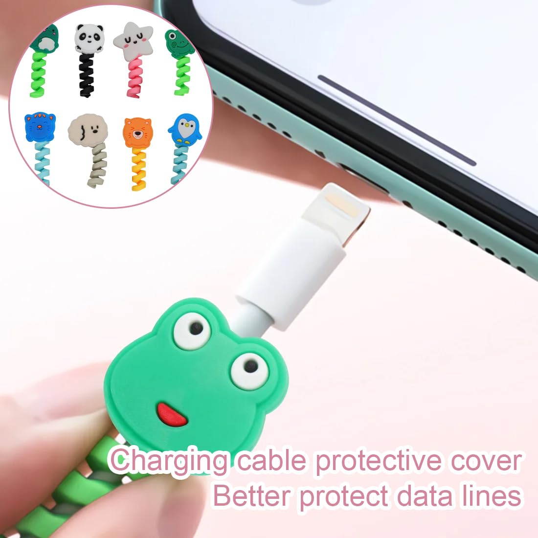 Set di 8 Proteggi Cavo Cellulare,Immagine di Animali, Protezione per Cavo di Ricarica USB, Compatibile con iPhone/Android