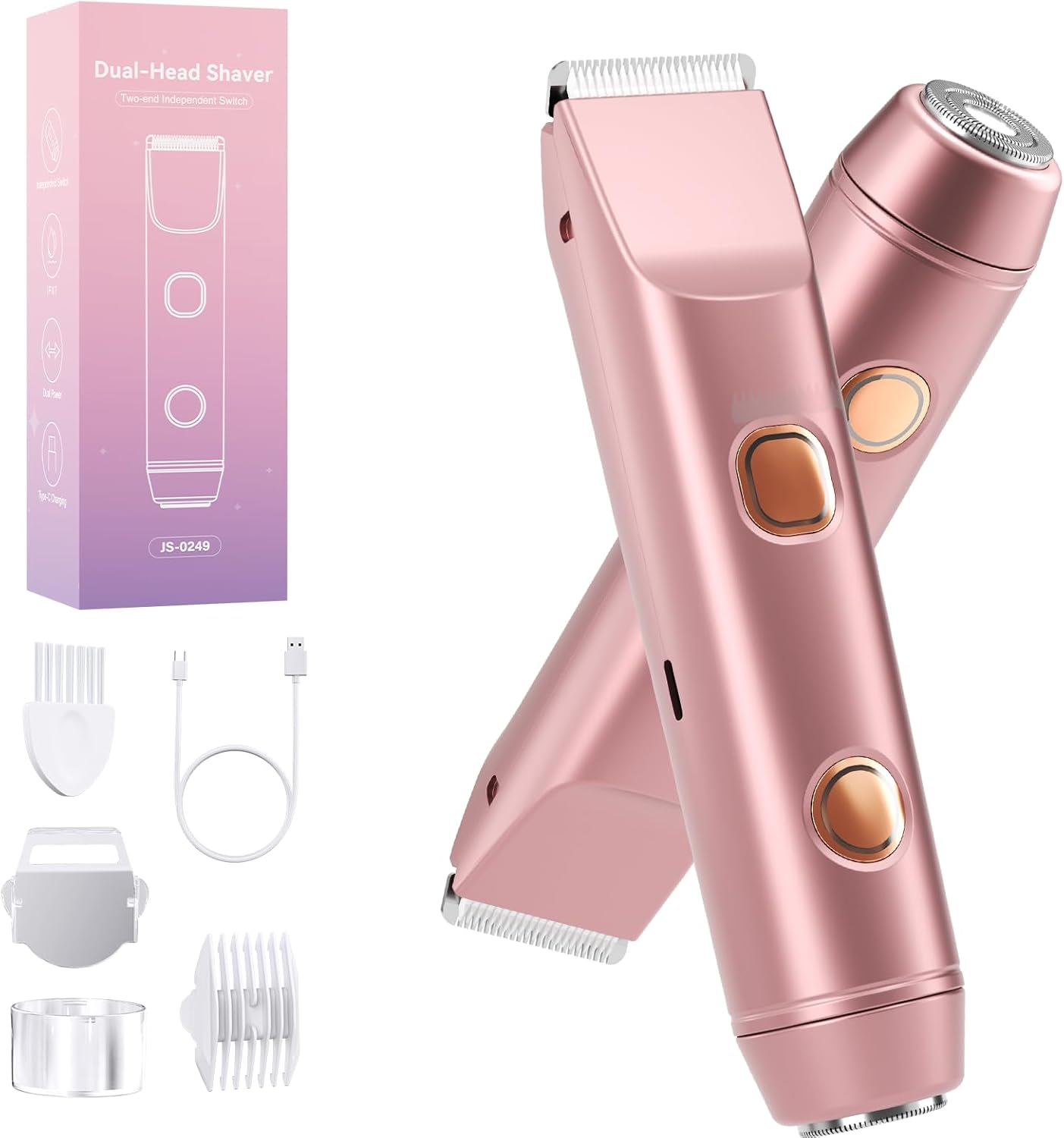 Bikini Trimmer for Women: Electric Razors & Shaver [IPX7 Waterproof] with Dual Heads for Body Pubic Hair - Rechargeable Wet Dry Lady Hair Trimmer 2 in 1 for Underarm Leg Arm Face