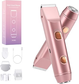 Bikini Trimmer for Women Electric Razors & Shaver [IPX7 Waterproof] with Dual Heads for Body Pubic Hair - Rechargeable Wet Dry Lady Hair Trimmer 2 in 1 for Underarm Leg Arm Face