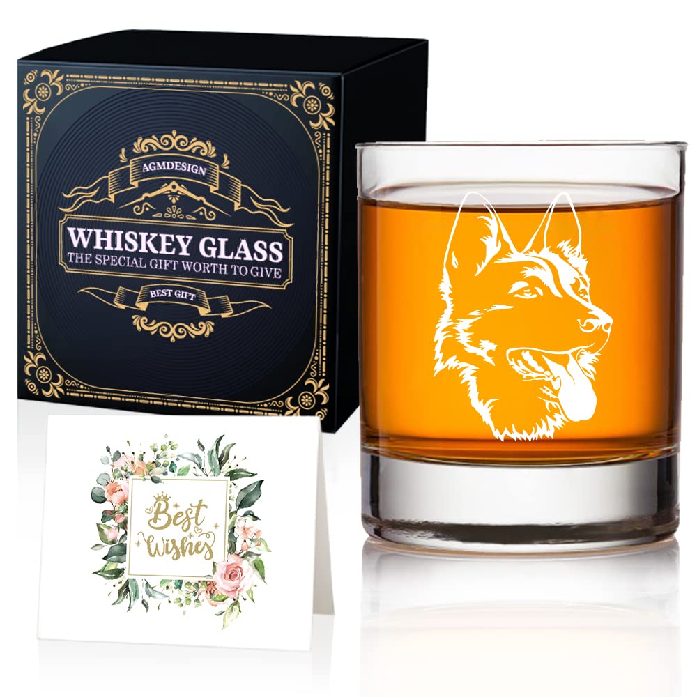 AGMDESIGN German Shepherd Whiskey Glass, Dog Lover Gift for Him, Husband, Dad, Grandpa, Shepherd Glass, Shepherd Lover Gift, Gift for Dog Lover