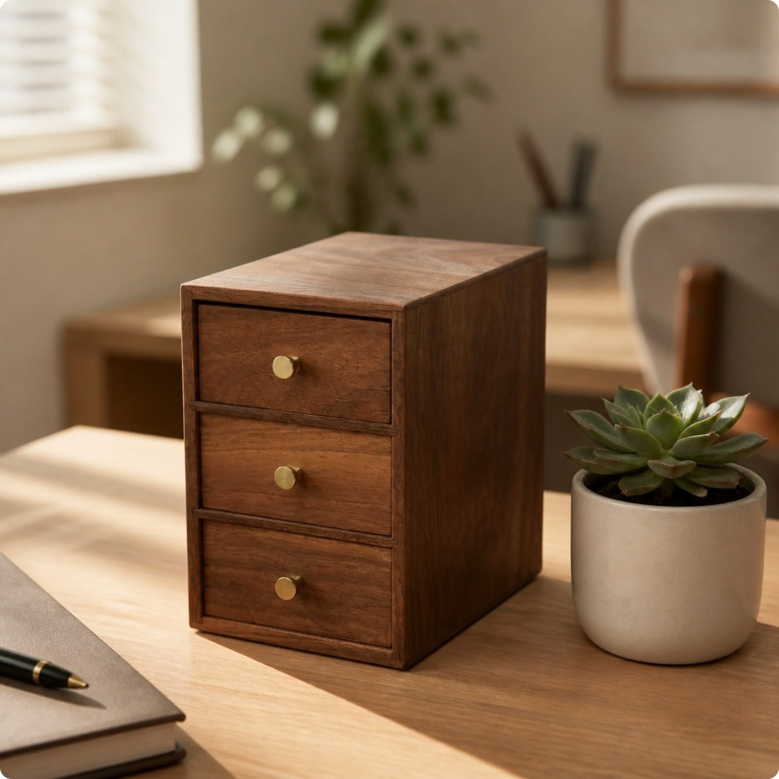 rockible Cassettiera in Legno Legno Scuro | Design Compatto Salvaspazio, Organizzatore da Scrivania con Cassetti, Organizzatore da Tavolo con Cassetti