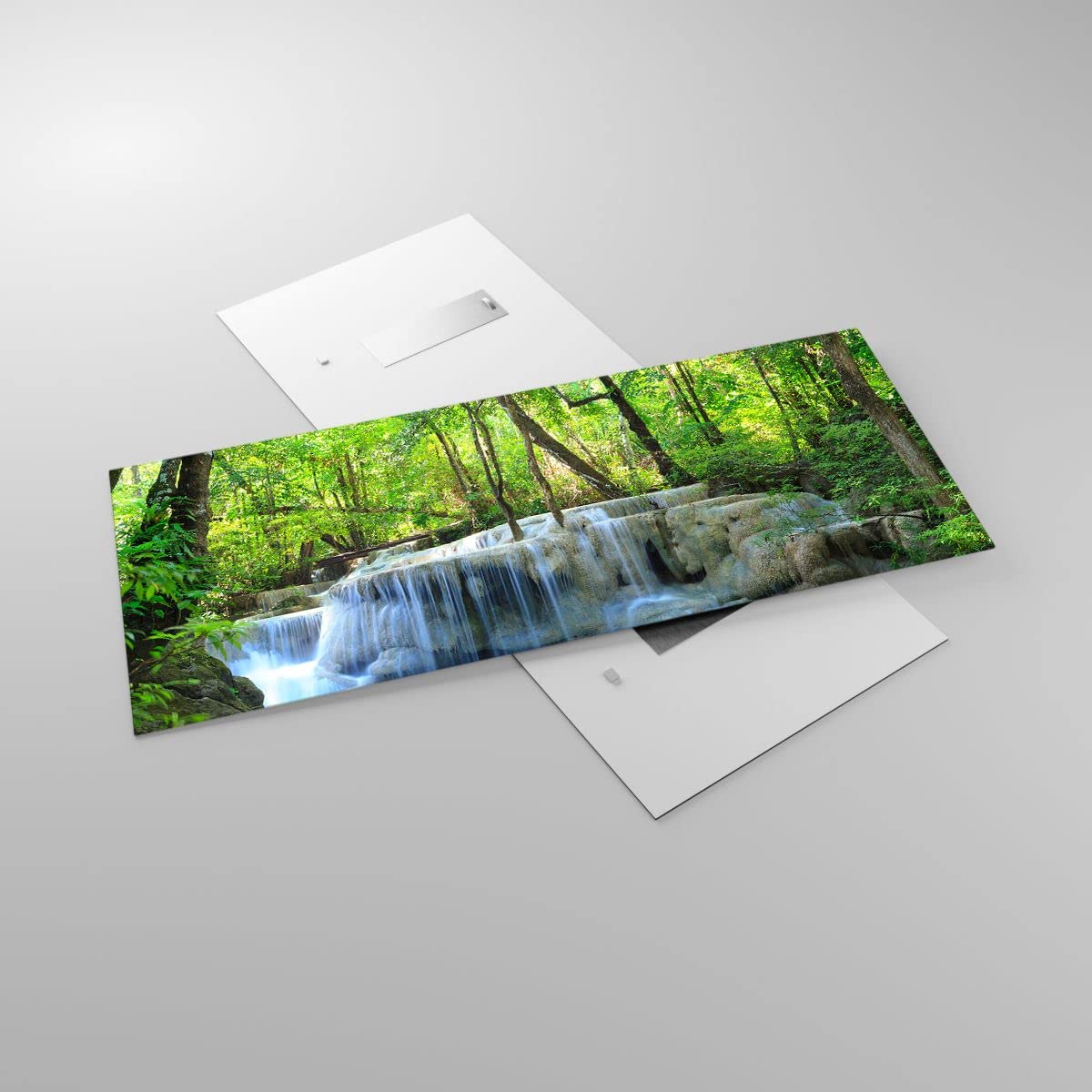 Decoracion Salon Cascada bosque medio ambiente Vidrios decorativos 120x50cm Cuadro Sobre Vidrio Moderno Cocina Cuadros Pared Impresiones Impresión en Cristal Wall Art Prints Grande GAB120x50-2664