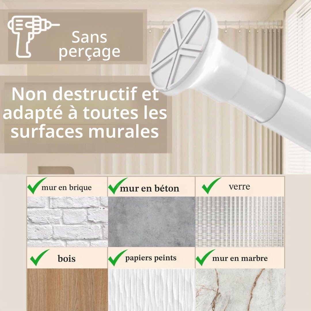 Venwemong Tringle de douche extensible sans perçage à tension pour vêtements - Tringle télescopique pour rideau de douche, cuisine, placard - Noir, 185-360 cm