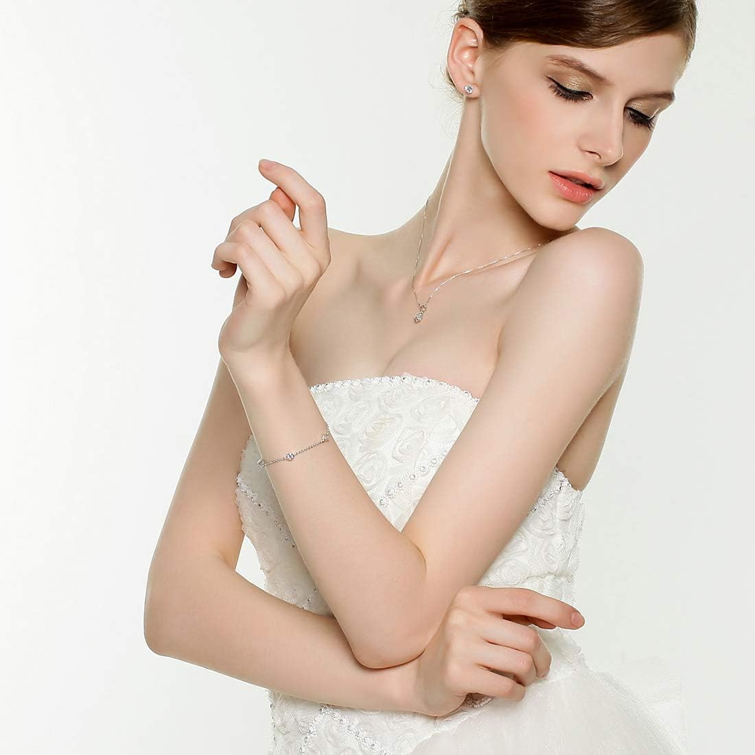 Carleen 18K Solid Gold Three Round Dot 0.045 ct Genuine Diamond Station Bracelet Minimalist Dainty Delicate Fine Jewelry Gift For Women Girls, Chain Length 6.7+1.2 Inch - Image 6