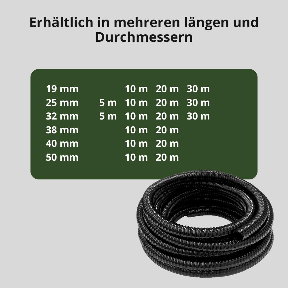 HeRo24 Tubo a spirale, diametro 50 mm, per laghetti, pompe, ruscelli, 10 m