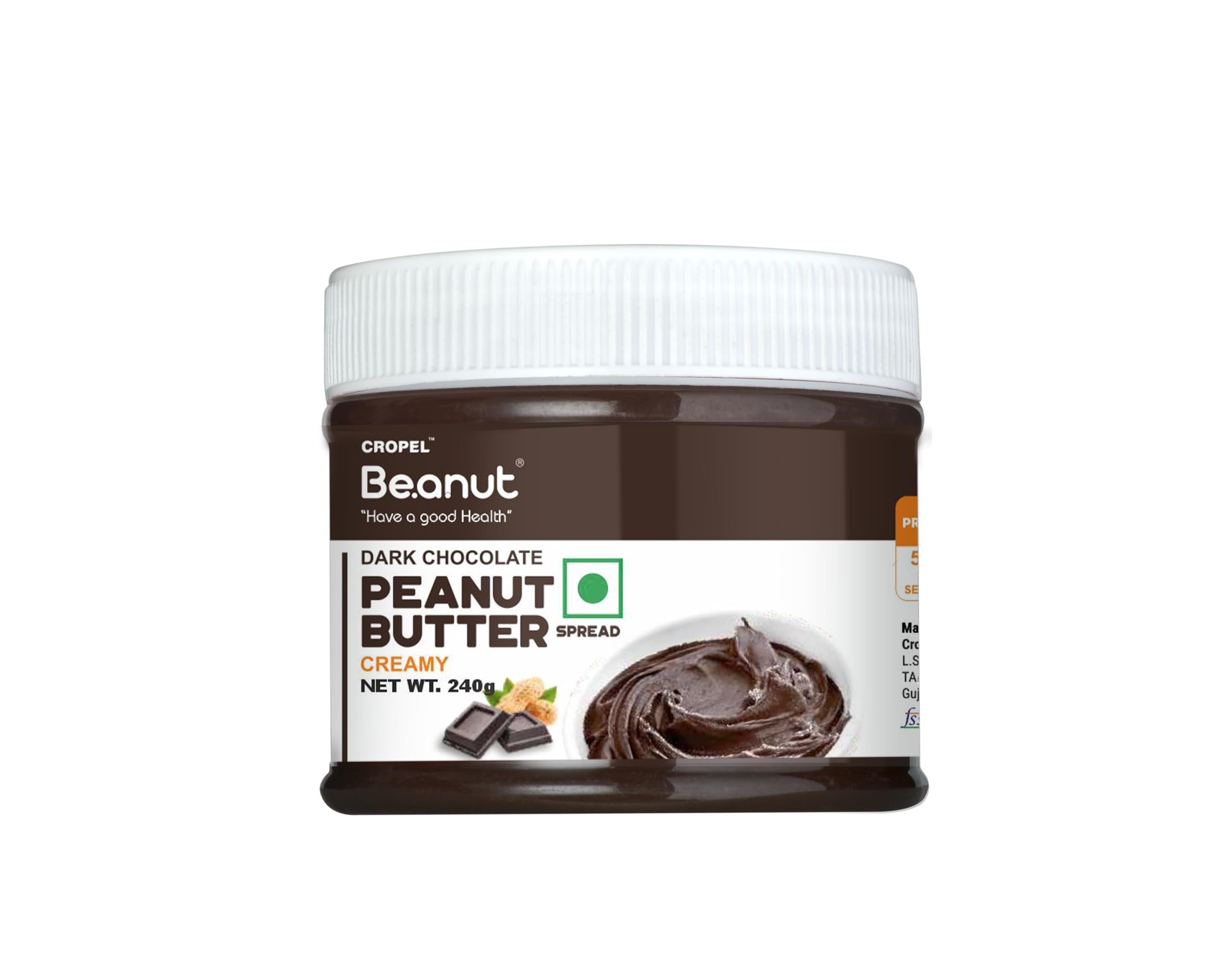Beanut Dark Chocolate Creamy Peanut Butter 240gm | 18gm Protein | 100% Vegan Peanut Butter, 100% Pure Roasted Peanut | High in Protein Spread, Gluten & Cholesterol Free, Nut Butter