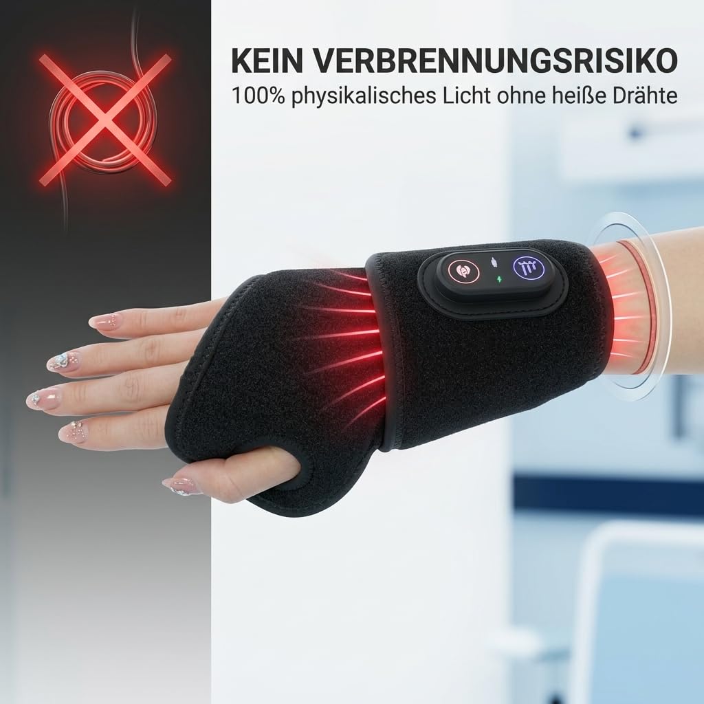 Rotlicht Therapiegerät Handgelenk – 660nm & 850nm Dual-Chip LED | Optische Tiefenpenetration mit 1200mAh Akku
