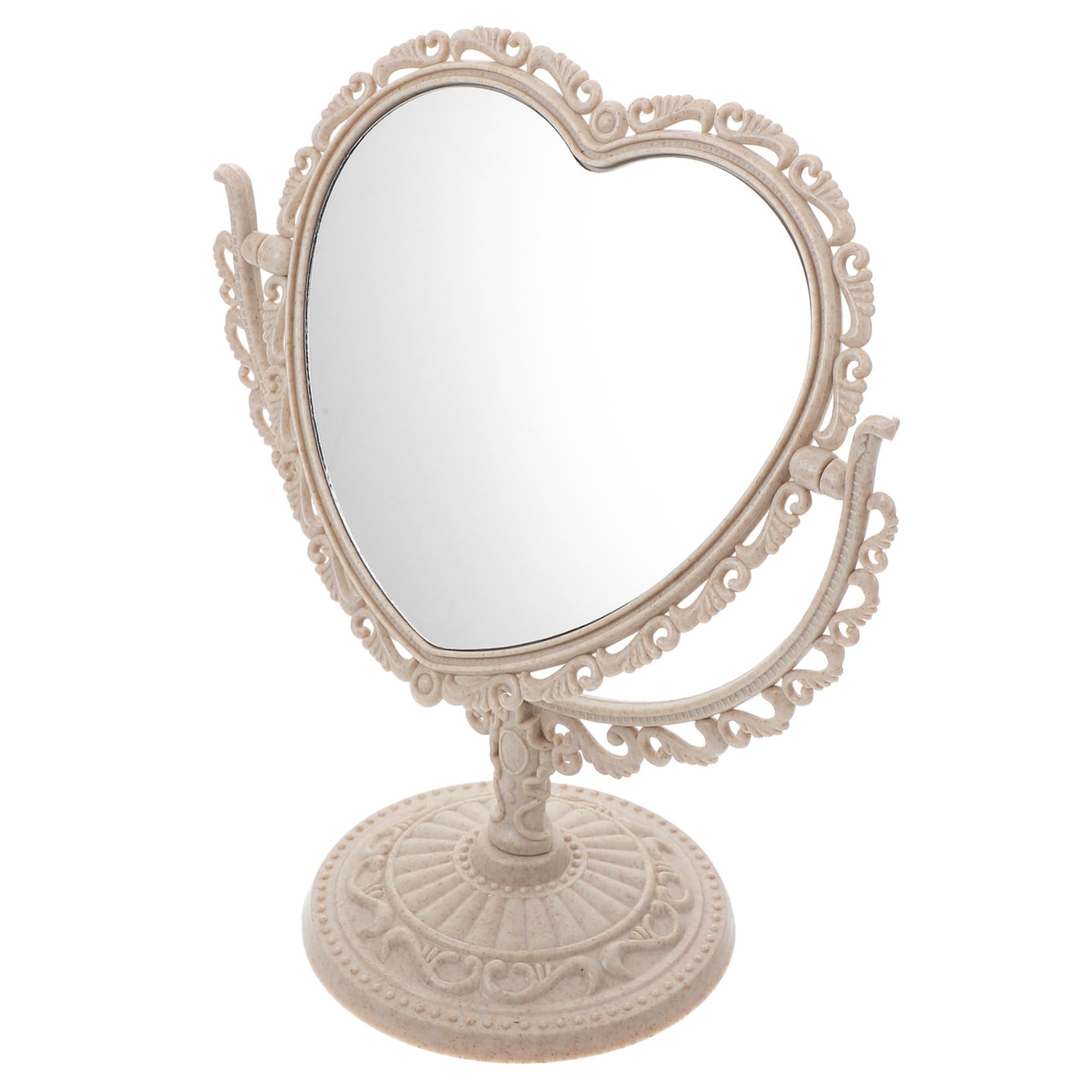VICASKY Heart Shaped Vintage Desktop Mirror Chic Rotatable Makeup Mirror for Dressing Table Decor High Definition Reflection Stable Base for Friends and Family