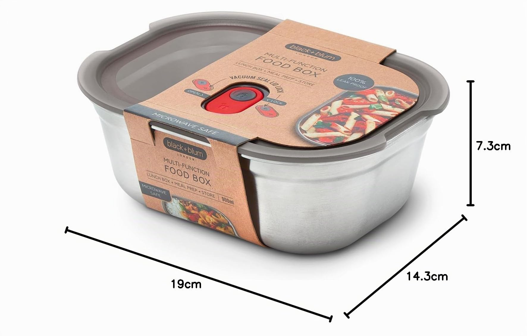 BLACK + BLUM Fiambrera de acero inoxidable para microondas, tamaño mediano, 900 ml