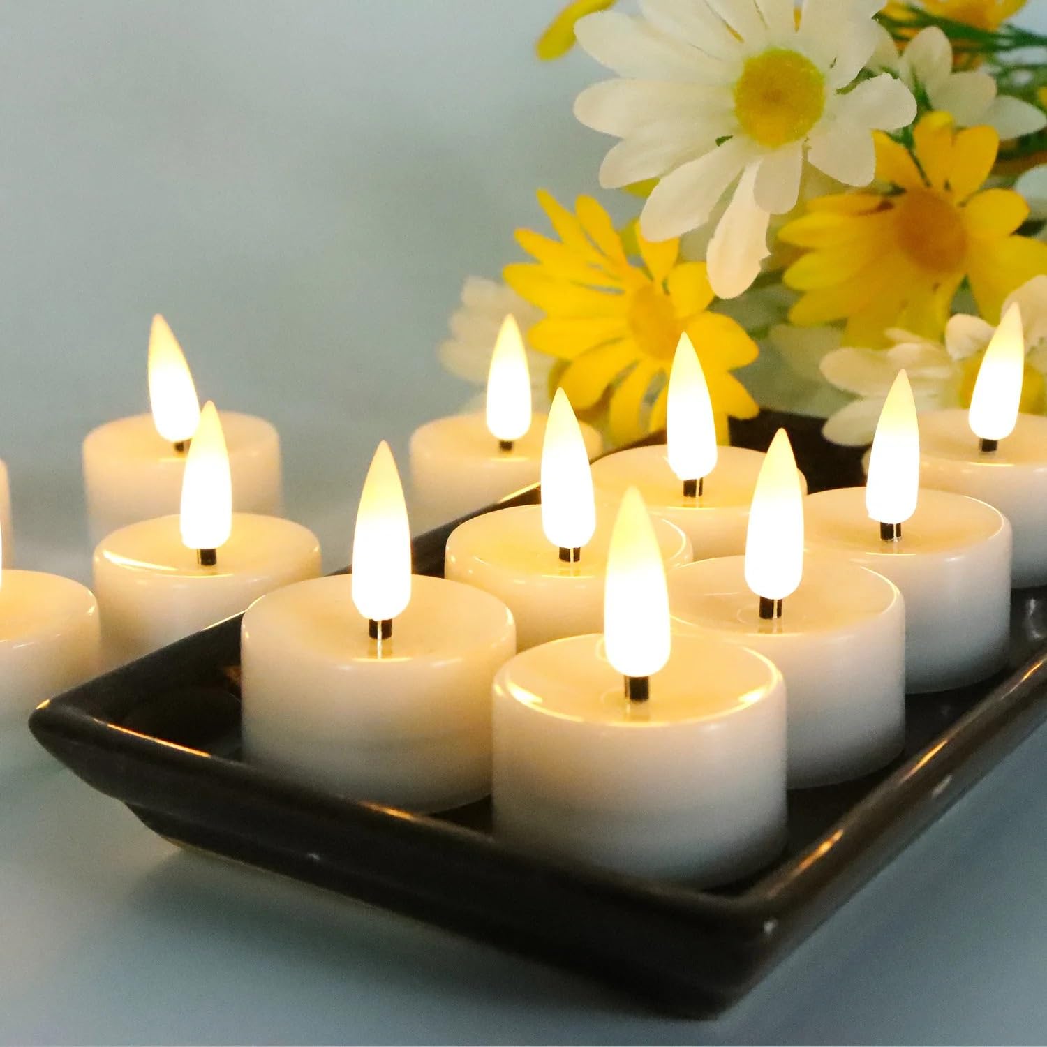 Bougie Led Lot de 6 ou 12 bougies LED scintillantes sans flamme, idéales for un anniversaire, mariage une fête(24-pcs,White Light)