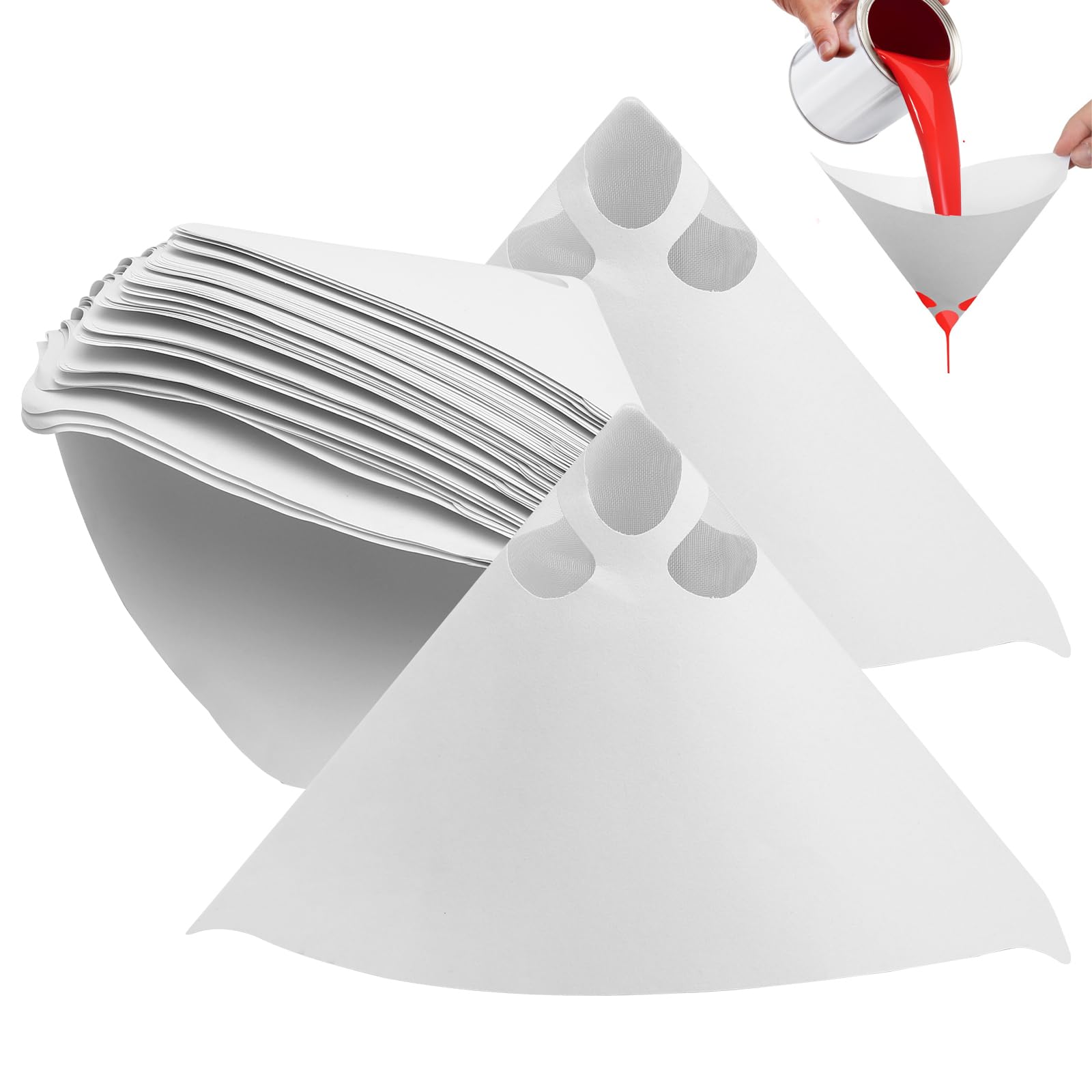 HENGBIRD 50 Stück Lacksiebe Lackfilter Papierfilter – Konisches Filterpapier mit Nylon Mikron Filter für Farbfilter Farbsiebe – Einweg Lackierbedarf für Autolack Lackierzubehör Werkstatt DIY