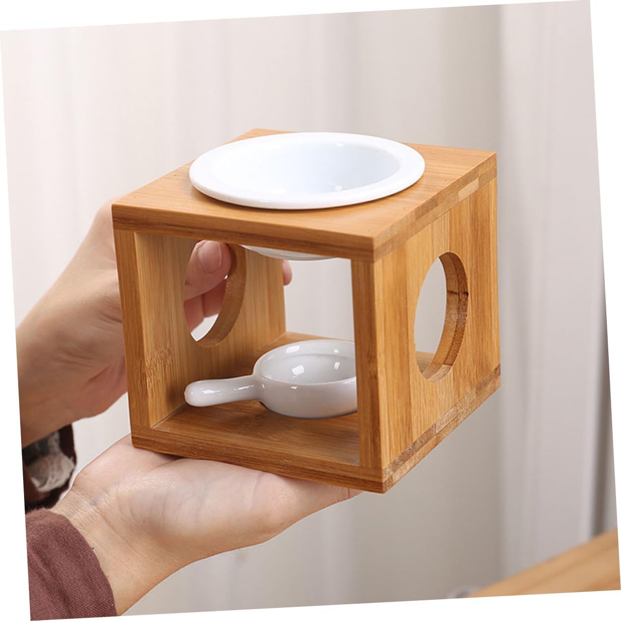 Alipis 2sets Bamboo Essential Oil Burner Incense Box Tealight Warmer Aromatherapy Furnace for Home Decor
