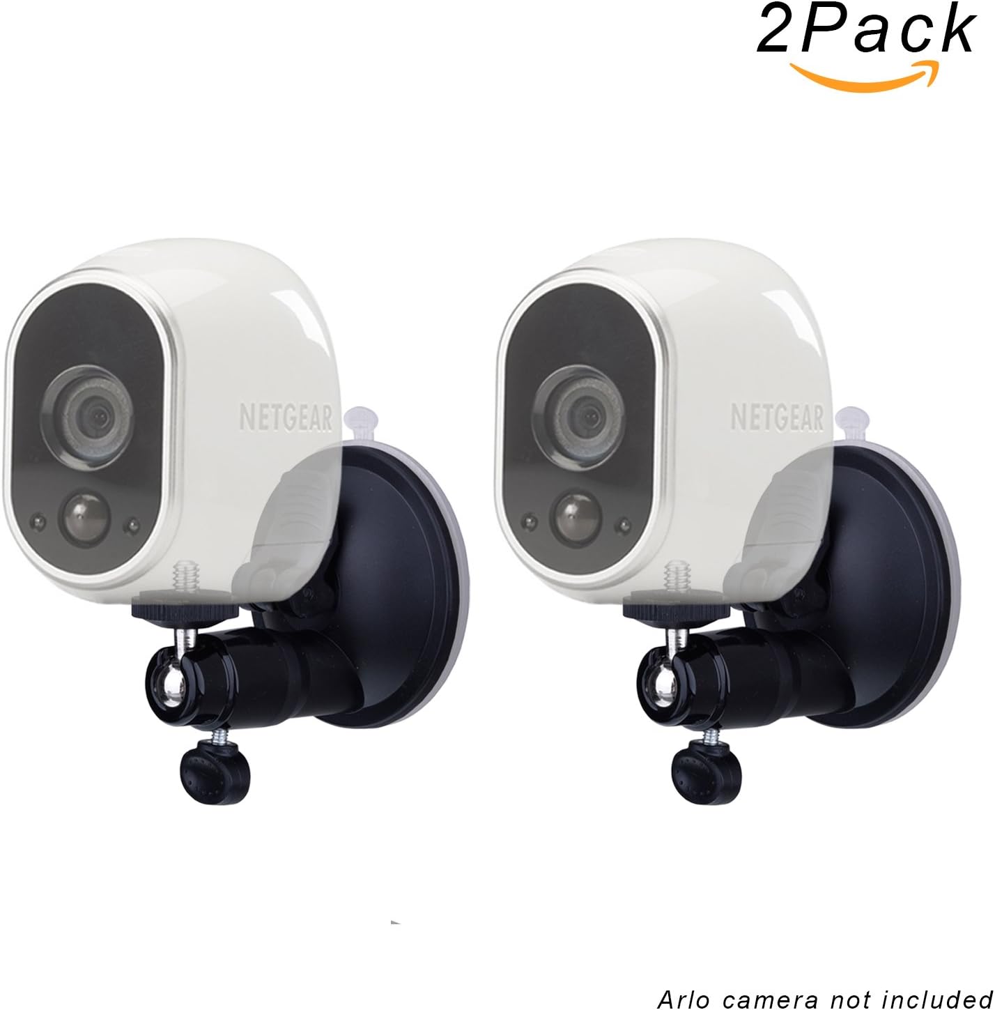 FIZZE Smart Security Suction Cup Mount For Netgear Arlo Camera - Adjustable Indoor Outdoor Mount for Arlo Pro or CCTV or DVR Have Same Interface - 2Pack Black
