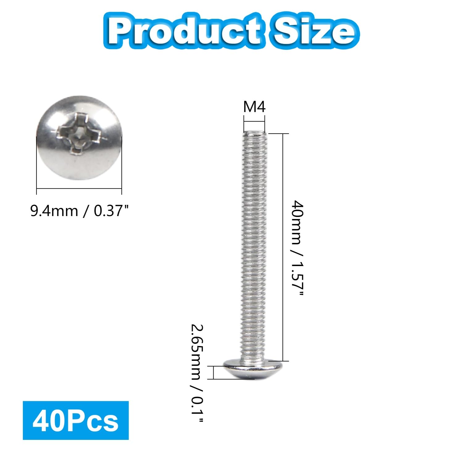 M4 Machine Screws - 40 Pack Truss Head -2