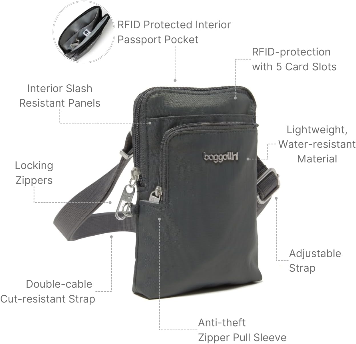 Baggallini womens Securtex Anti-theft Activity Crossbody Bag - Image 6