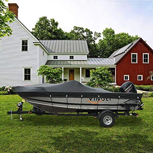 Vingli Boat Covers 17-19Ft Heavy Duty 600D Polyester Waterproof Uv Resistant Marine Grade, Durable And Tear Proof, Tri-Hull Fishing Ski Pro-Style Bass Boats - Black #TOP5