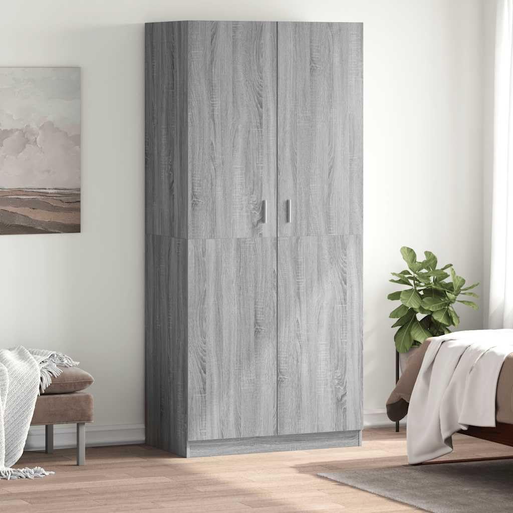 vidaXL Garde-Robe Armoire Organisateur de Maison Meuble de Rangement Chambre à Coucher Intérieur Sonoma Gris 90x52x200 cm Bois d'Ingénierie