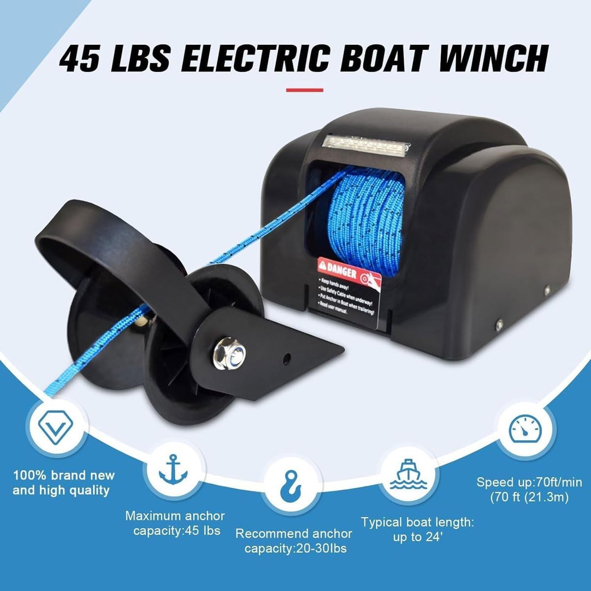 Verricello elettrico 20,4 kg, salpa ancora marino con telecomando, kit salpa ancora acqua salata, corda da 29,9 m per barche da pesca e pontoni