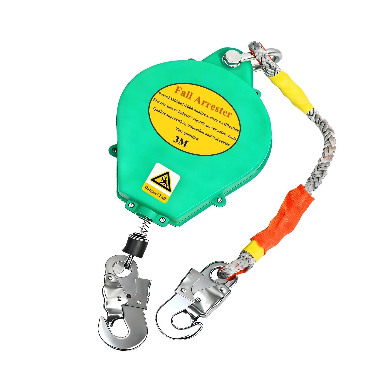 Antichute a Rappel Automatique 10m, Harnais de Securite Anti Chute Professionnel, Ligne de Vie Auto-Rétractable Jaune pour Toiture et Dchafaudage, Charge Maximale 150 KG (Vert,3M)