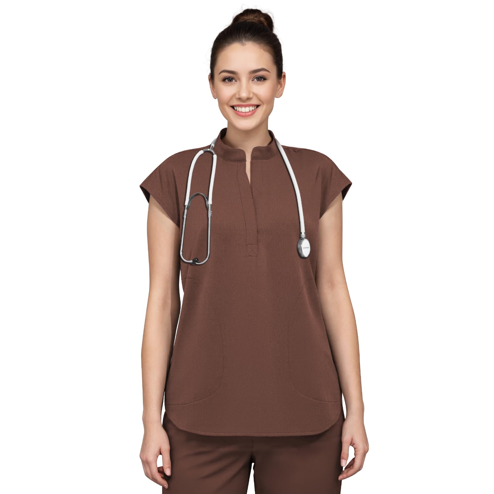 Anwrtuk Medical Scrub Tops für Frauen, Krankenschwestern Tunika Uniform Kurzarm Stehkragen mit 2 Taschen für Krankenschwestern, Ärzte, Assistenten, Tierpflege