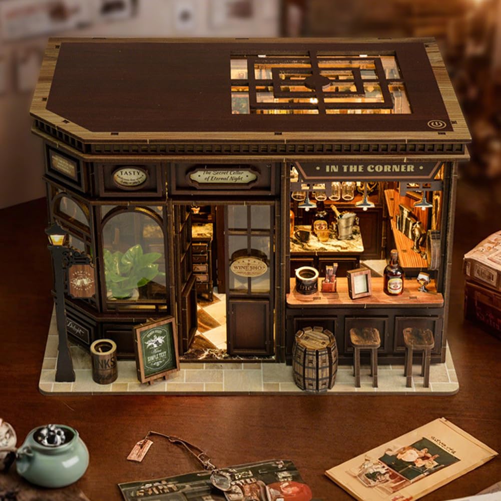 Kit fai da te in miniatura per casa delle bambole in miniatura con luce a LED, kit fai da te per casa delle bambole in legno, regali per lettori adulti adolescenti principianti