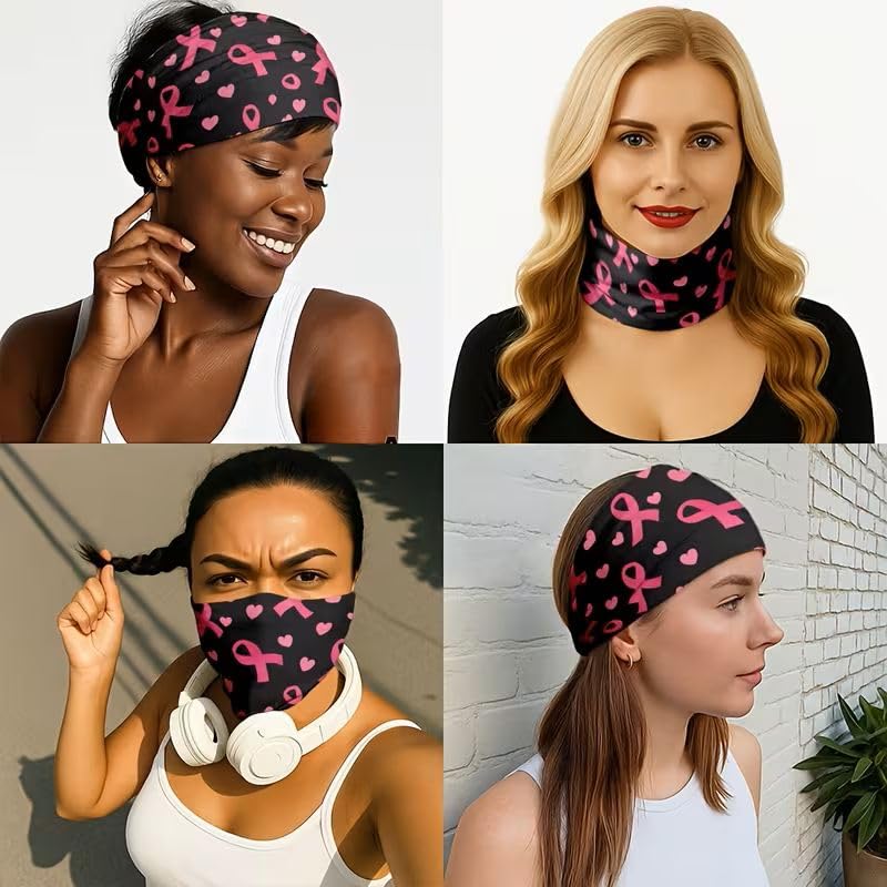 Headband Pink Bows Awareness Sports Hair Band Pink Ribbon | Pink Ribbon Motif, Awareness Headband, 25 x 15 cm, Elastic, Breathable, Sports and Everyday Use