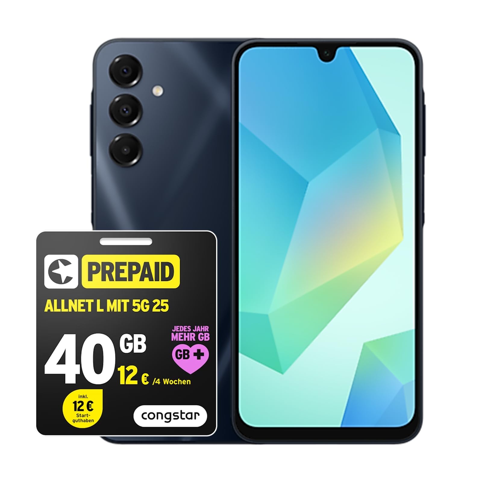 congstar Prepaid Bundle Prepaid L mit Samsung Galaxy A16 128GB, schwarz