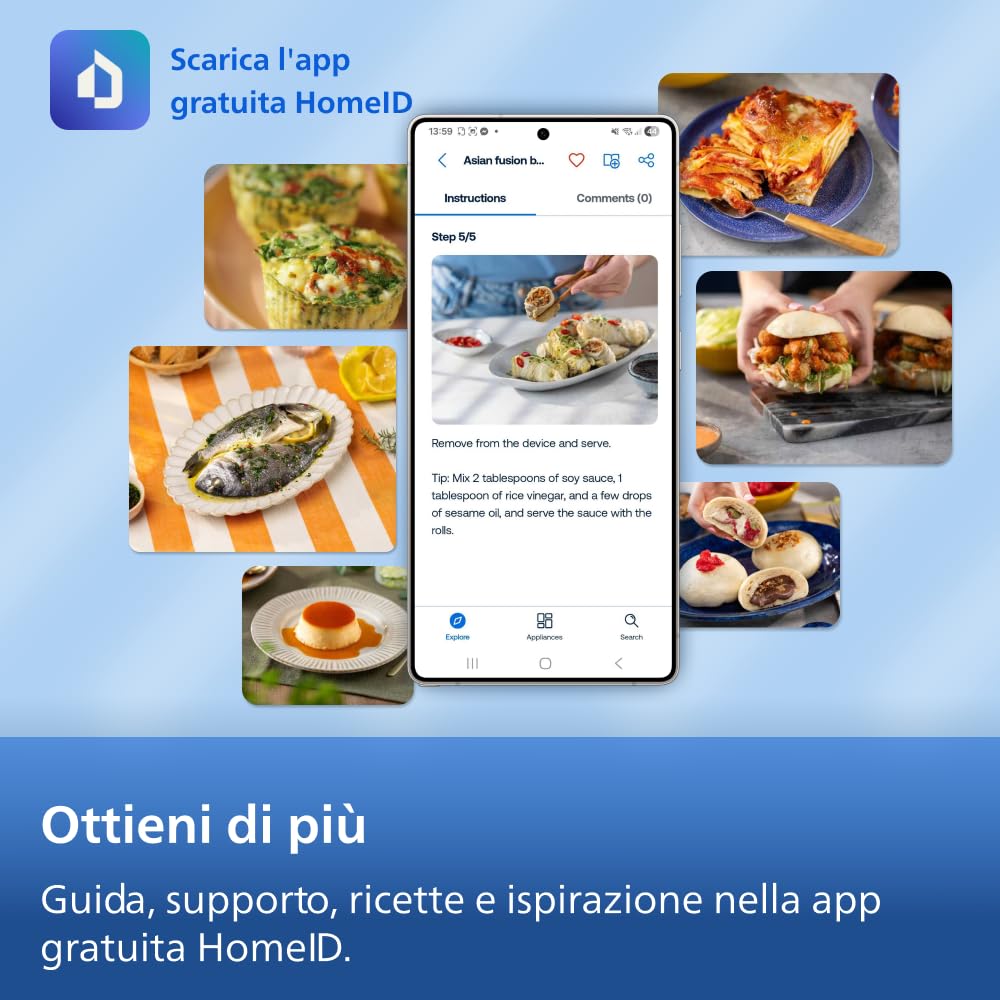 Philips Airfryer Serie 5000 con Maxi Capacità e Funzione Vapore – SteamFry, Vapore e Frittura ad Aria – 28 Programmi di Cottura, Doppio Scomparto 3L+6L, RapidAir Plus, SteamClean (NA565/00)