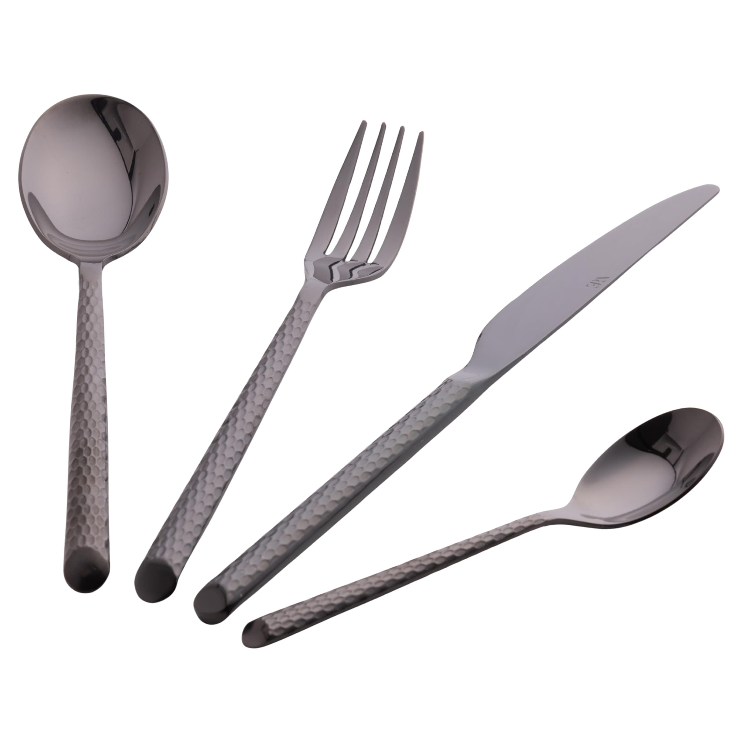 Set 24 posate in acciaio inox lucido, impugnatura effetto martellato, black, Malindi