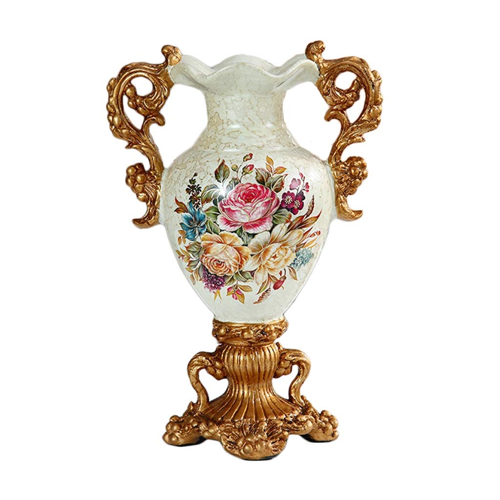 asdchZen European Style Retro Resin Large Vase Living Room Tv Cabinet Crafts Household Binaural Dried Flower Flower Arrangement Bottle Art Decoration