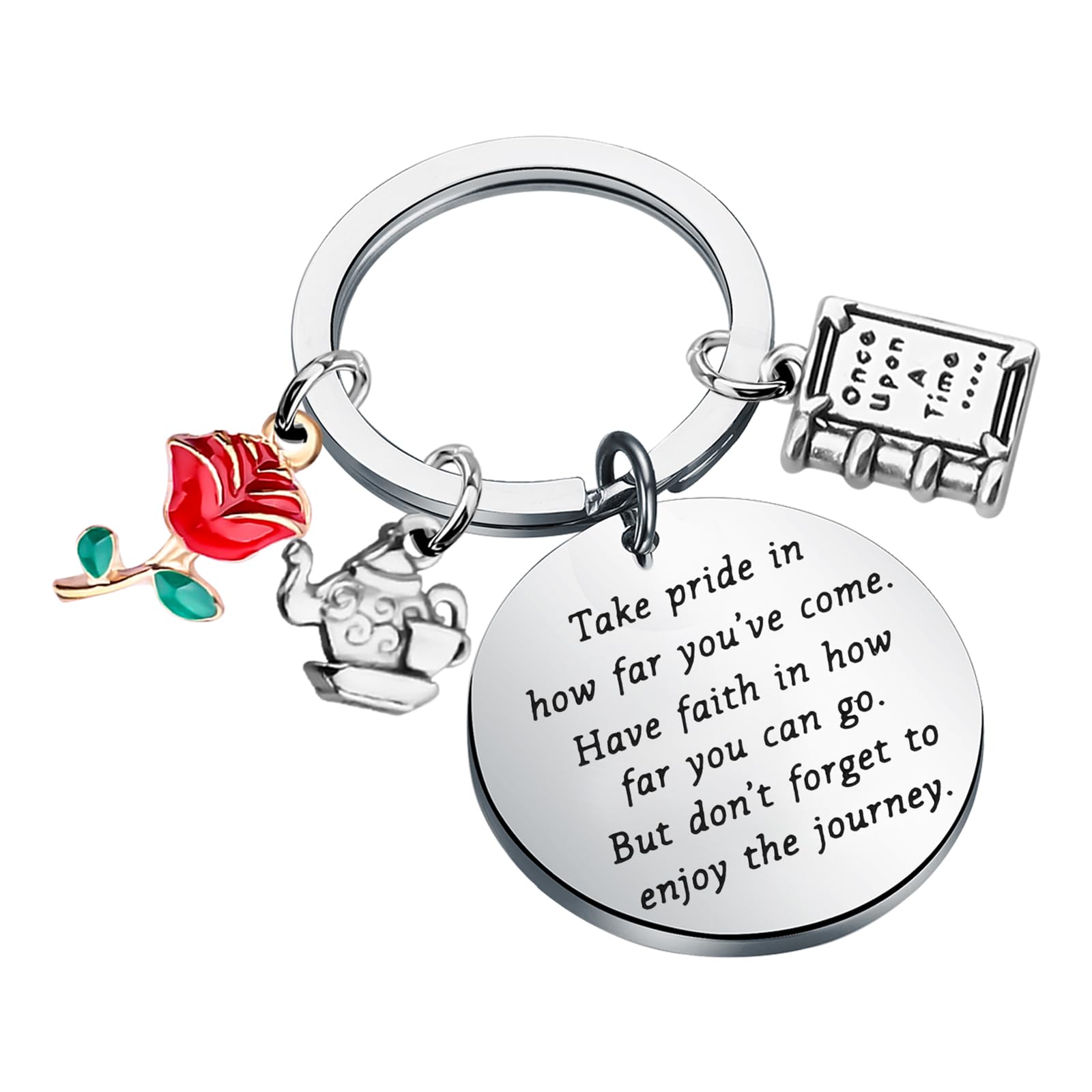 ENSIANTHBeauty Keychain Beauty Beast Gift Belle Rose Gifts Fairytale Jewelry Princess gifts Movie Inspired Gift