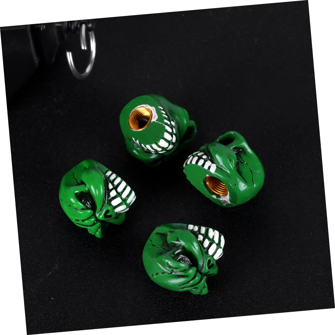 3sätze Skull Ventilkappen Für Motorräder Und Fahrräder Grüne Schädelkopf Design Installieren Schützt Vor Schmutz Und Wasser Langlebige Und Fahrradaccessoires