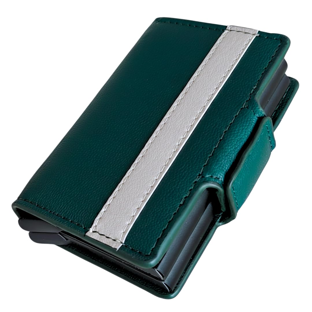 Bracevor Leather Wallet with Dual Popup Cardholders for Men Women - Green | 18-22 Cards | RFID Blocking| Magnetic Closure