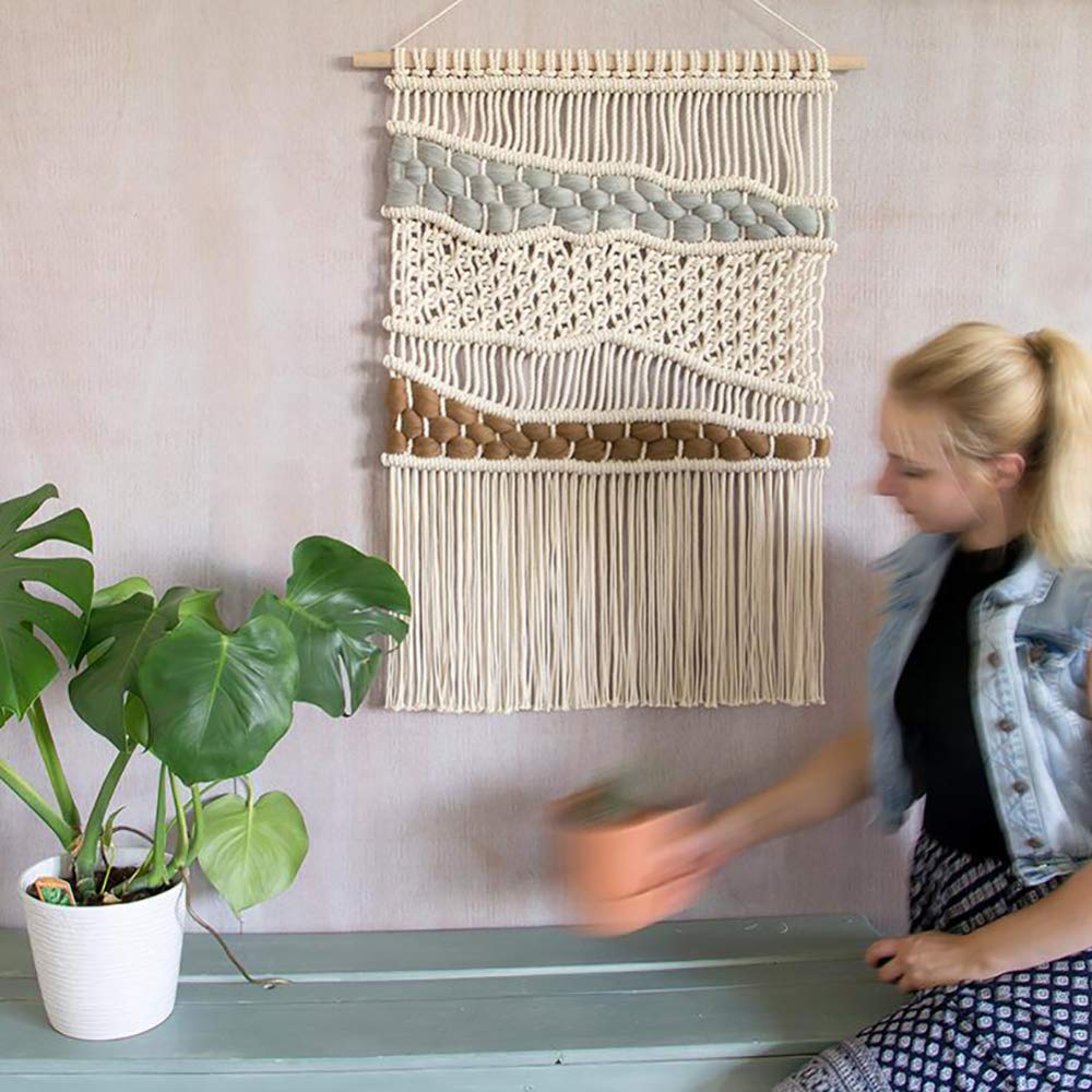 Tapiz de macramé, Tapiz Tejido Artificial teñido a Mano, decoración de Pared de salón y Dormitorio