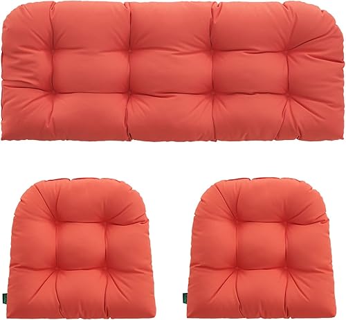 Miniatura 7 de YOOZEKU Cojines para silla de mimbre para exteriores e interiores, para todo tipo de clima, de 3 piezas, 1 sofá biplaza y 2 cojines impermeables en