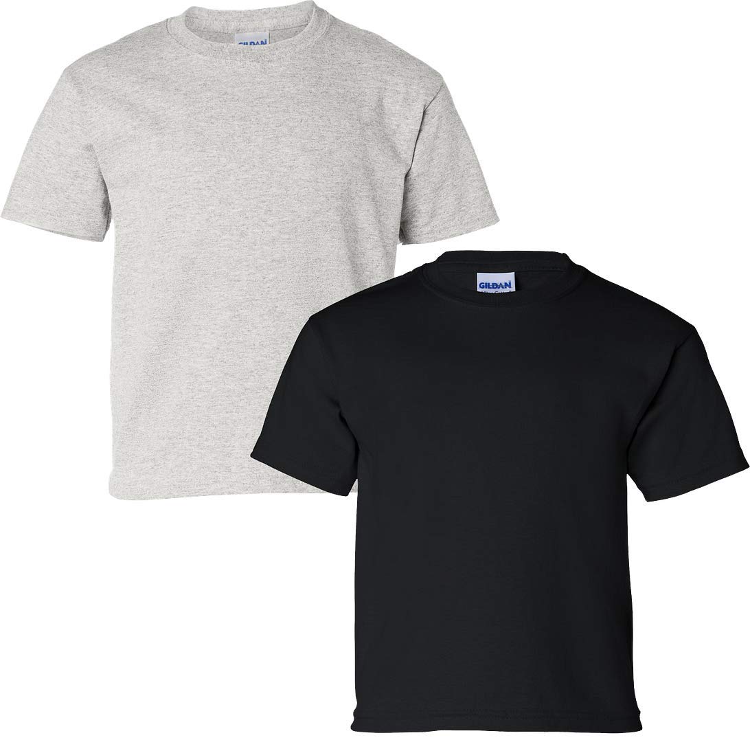 Gildan Kids' Ultra Cotton Youth T-Shirt, 2-Pack MED-Ash-Black