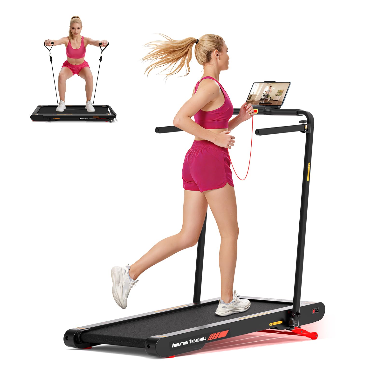 Sperax Tapis roulant vibrante 4 in 1 con inclinazione automatica al 10%, cuscinetto vibrante pieghevole con telecomando, tapis roulant da passeggio da 12 km/h con APP per la casa