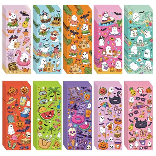 BHronony Summer Halloween Ghost Bookmarks Bulk - 240pcs Spooky Gothic Book Marks Cute Cartoon Ice Cream Watermelon Double-Sided Tracker Bookmark Bookish Items for Book Club Lovers Reading Gifts