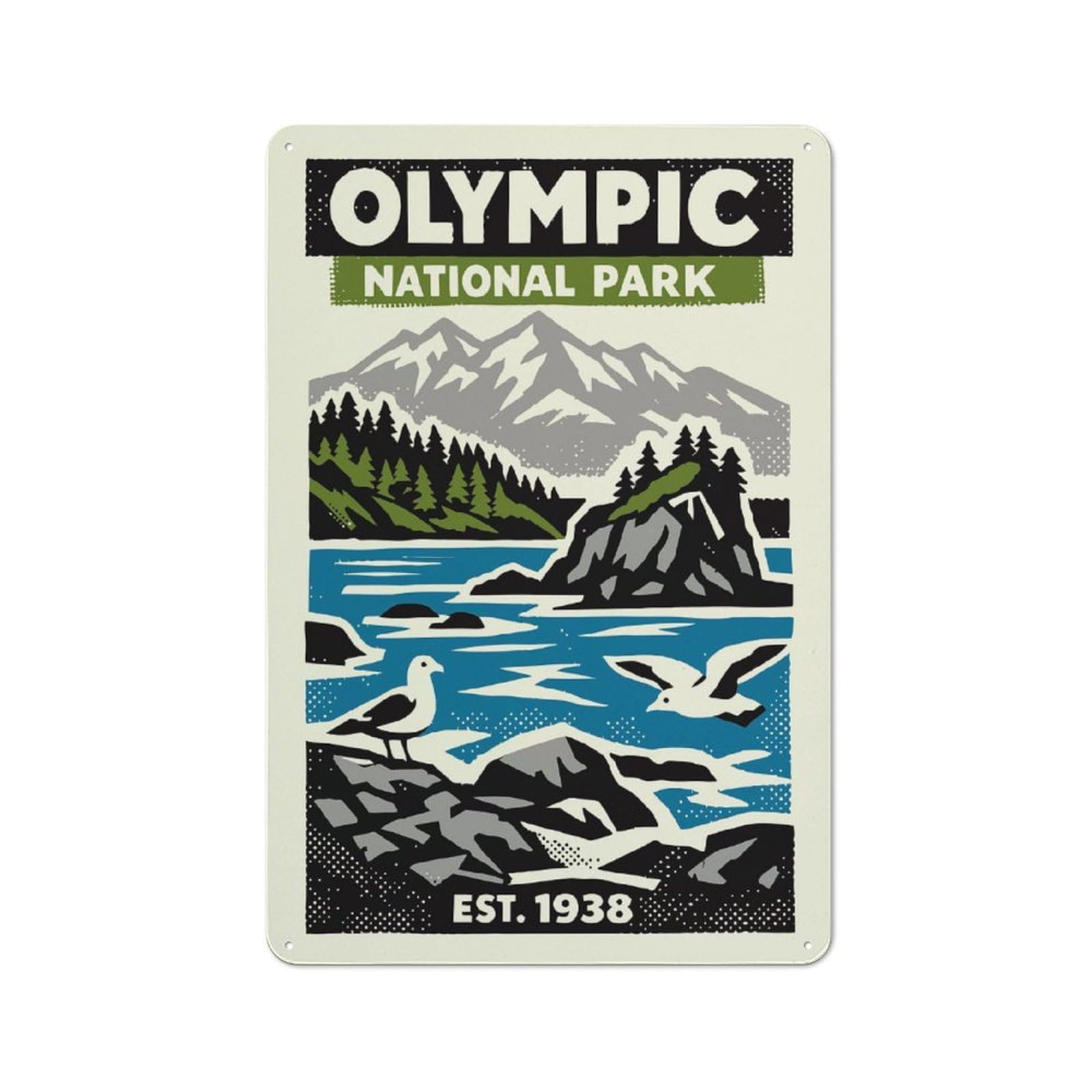 Junmoney Style-7 Metal Sign 30X20cm With Olympic National Park Vintage Poster For Workshop Wall, Vintage Decor, For Vintage Wall Decor Fans, For Metal Sign Collectors