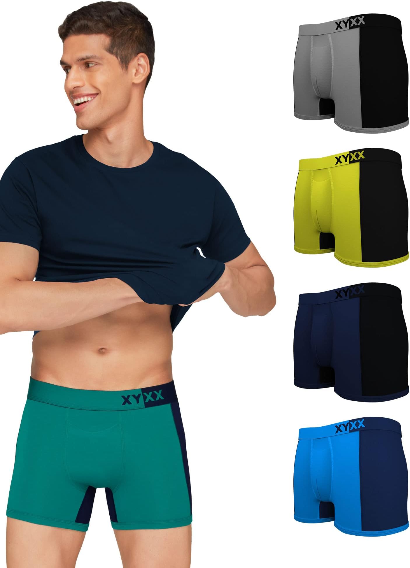 Men's Dualist Micromodal Regular Fit Colorblock Antimicrobial Trunks with No Marks Waistband (Pack of 5)
