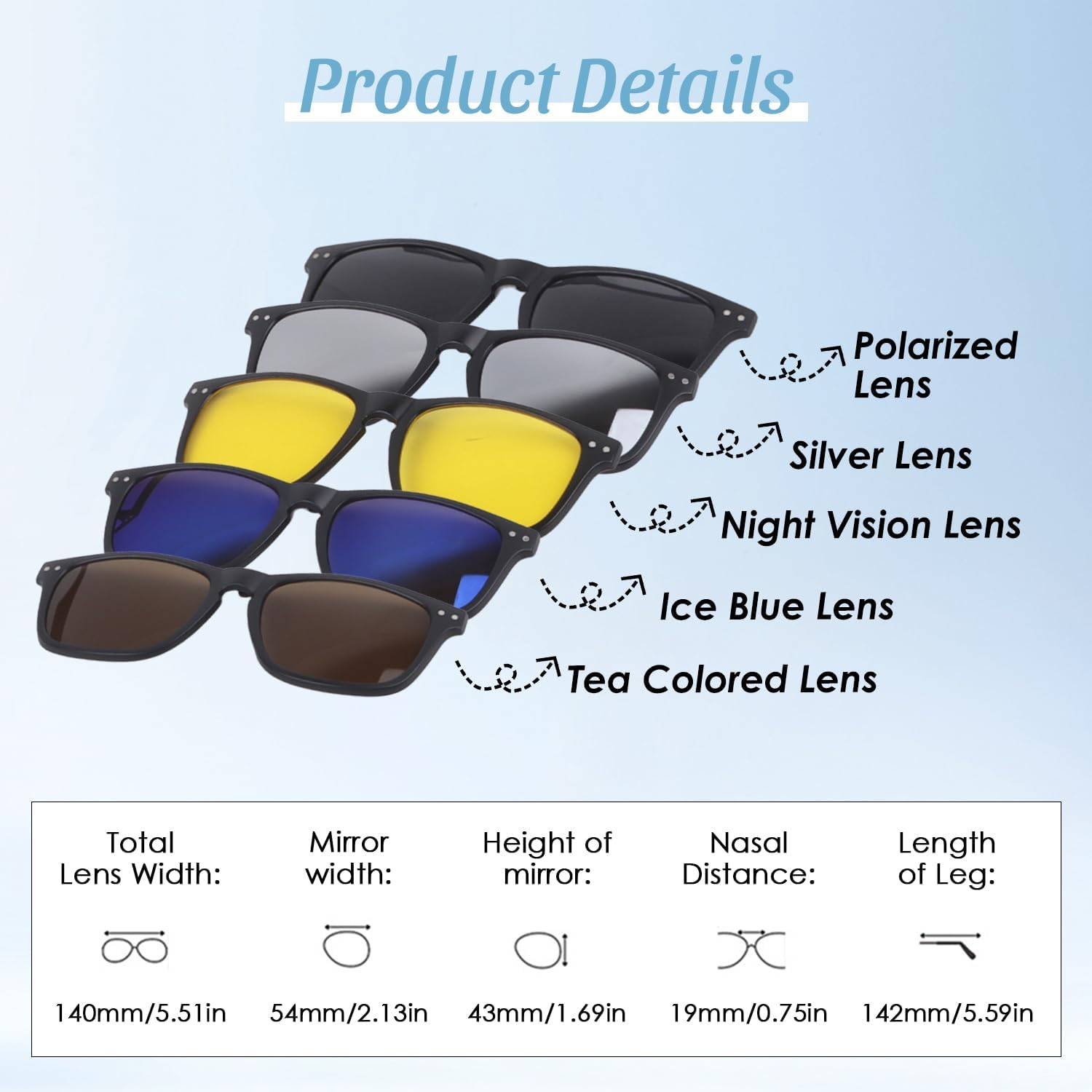 Hapivida Magnetic Clip On Sunglasses, TR Rectangular Frame with 5 Clip Set Stylish Sun Shades Retro Night Driving Eyeglasses for Men Women - Image 2